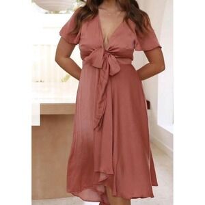 Billy J‎ | Sunny Daze Dress in Baked Rose Pink Satin High Low Midi Dress Sz. 18